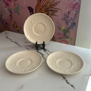 Wedgewood Set of 3 Patrician Ivory Floral Scroll Embossed 6" Saucers